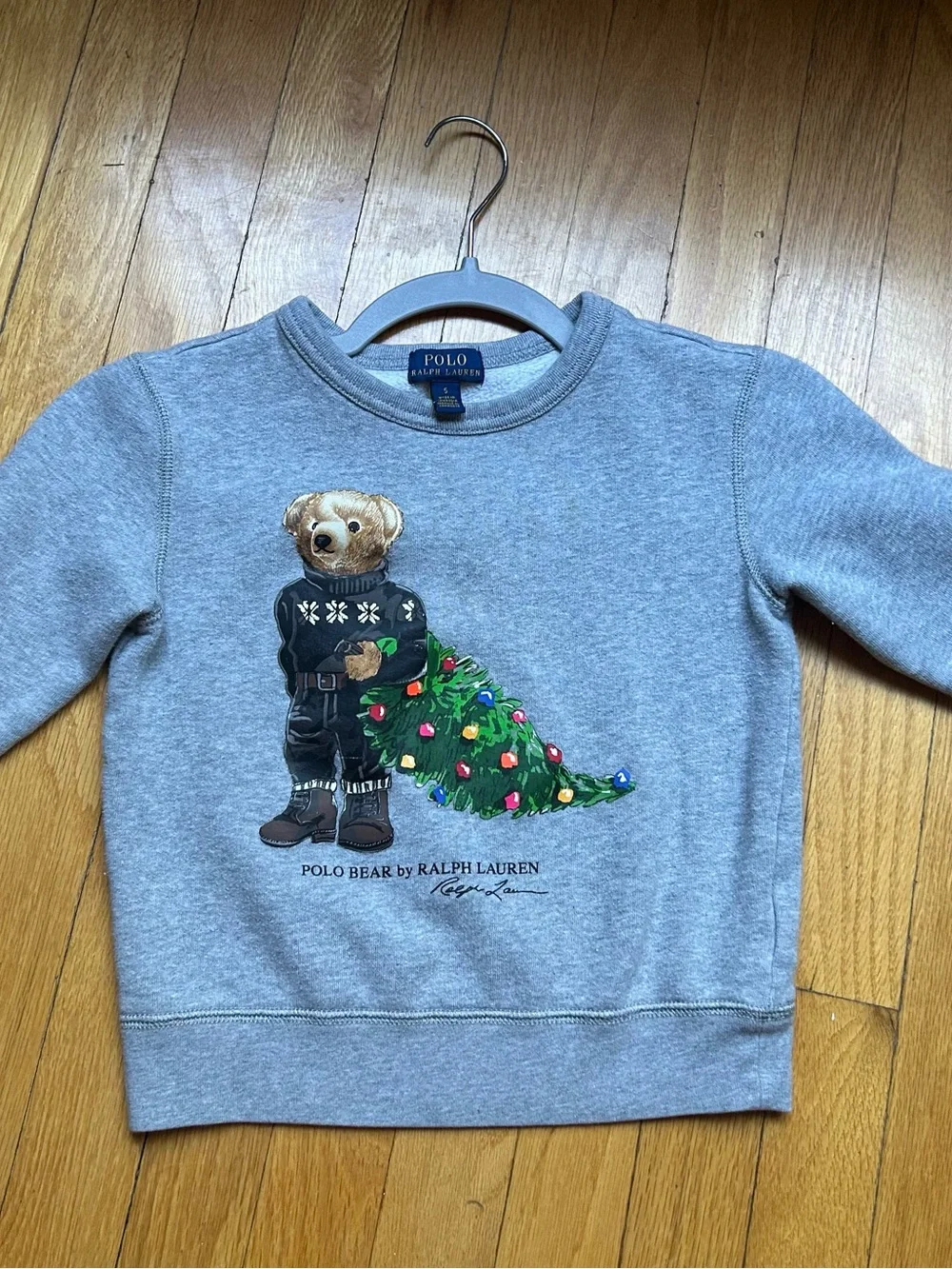 Polo by Ralph Lauren Boys' Light Heather Gray Bear Graphic Crewneck Sweatshirt